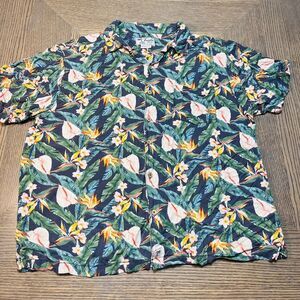 Trunks Surf Swim Co Mens Hawaiian Shirt XXL Navy Blue Bird Of Paradise Anthurium